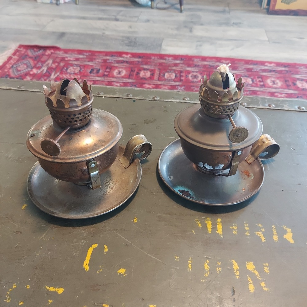 Vintage Stellar Copper Brass Miniature Oil Lamps Set of 2 Hong Kong 103 Rustic